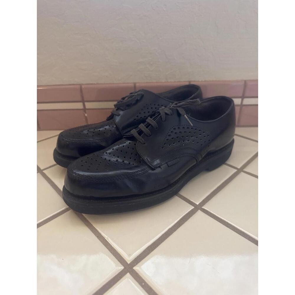 Hanover Men's Dress Shoes 8.5 Black Leather Oxford Perforated Vintage USA‎ Made